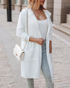 Letter Heart Pattern Long Cardigans Knitted Open Front Oversized Hooded Outerwear Sweater Coat
