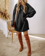 Round Neck Long Sleeve Drop Shoulder Pullover Sweater Casual Loose Fit Cable Knit Mid Length Sweater