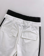 Contrast Side Striped Zipper Fly Stretchy High Waist Pants Flap Pockets Design Double Waistband Cargo Pants