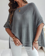 Solid Batwing Sleeve Hollow Out Crochet Pattern Top Casual Cover Up
