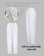 Hollow Out Lace Patch Pocket Design Casual Pants