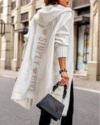 Letter Heart Pattern Long Cardigans Knitted Open Front Oversized Hooded Outerwear Sweater Coat
