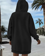 Long Sleeve Pocket Design Pullover Sweatshirt Casual Faux Two Piece Longline Drawstring Hooded Top