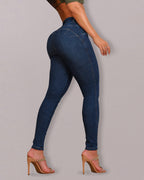 Front Button Zipper Fly High Waist Butt Lifting Skinny Denim Jeans Casual Pants