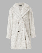 Cable Textured Lapel Neck Button Front Pocket Design Thermal Teddy Coat