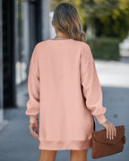 Letter Patch Detail Long Sleeve Drop Shoulder Pullover Sweatshirt Casual Zipper Side Slit Top
