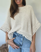 Solid Batwing Sleeve Hollow Out Crochet Pattern Top Casual Cover Up