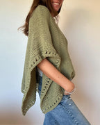Solid Batwing Sleeve Hollow Out Crochet Pattern Top Casual Cover Up