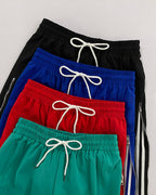 Contrast Side Striped & Zipper Slit Side Drawstring Elastic Waist Trousers Casual Wide Leg Pants