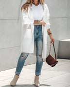 Letter Heart Pattern Long Cardigans Knitted Open Front Oversized Hooded Outerwear Sweater Coat