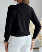 Floral Applique & Pearls Decor Round Neck Single Breasted Knit Cardigan Casual Crop Sweater Coat