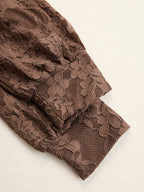Elegant Brown Lace Front Slit Long Sleeve Maxi Dress