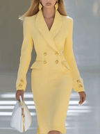 Elegant and Simple V-neck Light Yellow Knitted Midi Dress