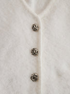 White Mohair V-neck Button Imitation Ostrich Feather Midi Dress