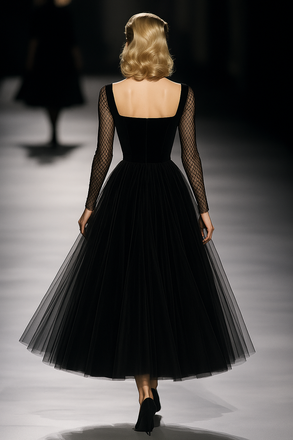 Retro Classic French Black Gauze Maxi Dress